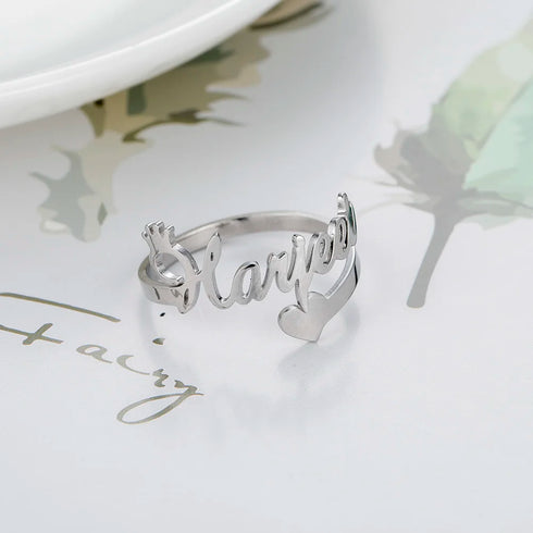 Custom Double First Name Finger Ring For Women Men Personalized Couple Family Gift Gold Color Stainless Steel Metal Jewelry