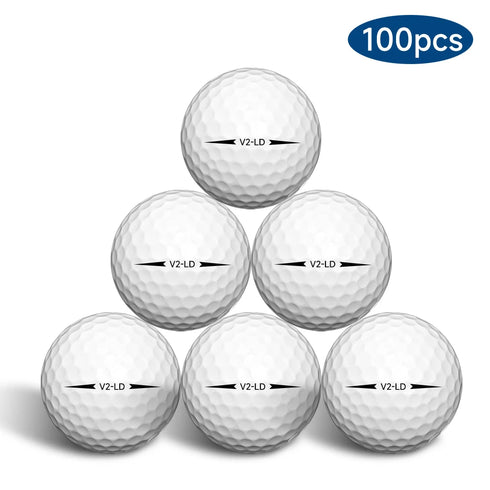 Caiton 100pcs 2-Layer Golf Balls - 332 Dimple, Max Distance, Spin Control, Durable, Precision - For Golf Training & Play