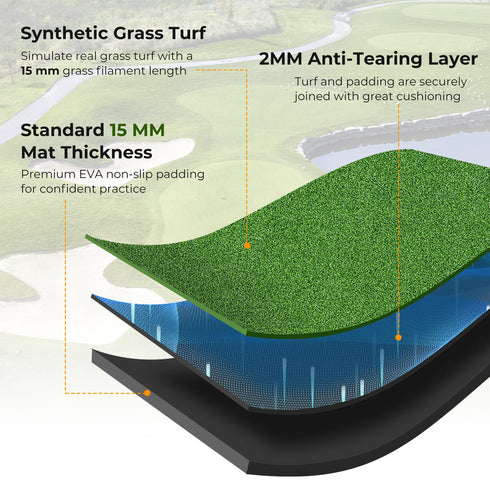 Golf Practice Mat with Artificial Grass, 5 x 4 Feet Indoor Outdoor Hitting Pad with Rubber Tees & Alignment Rods, Golf Mat