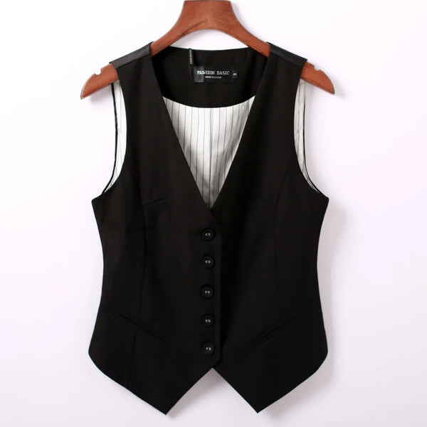 #0709 Spring Autumn Suit Vest Women Sleeveless Jacket Short Office Vest Coat Slim Single Breasted Vest Waistcoat Female Black