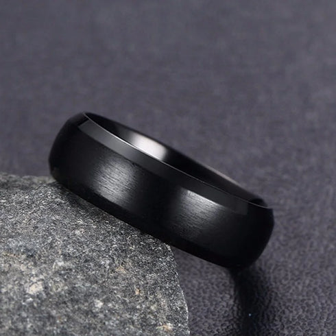 Vnox Personalize Stainless Steel Beveled Edge Brushed Center Ring for Men Women Black Wedding Band Custom Name Letter Date Ring