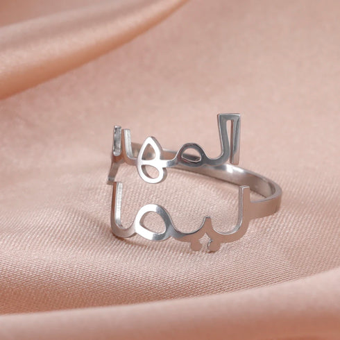 Custom Double First Name Finger Ring For Women Men Personalized Couple Family Gift Gold Color Stainless Steel Metal Jewelry