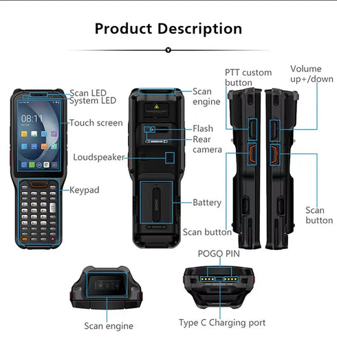 UROVO RT40 Digital Keyboard Pdas Android 10 4G Inventory Handheld Barcode Scanner Mobile Data Terminal Rugged Pda