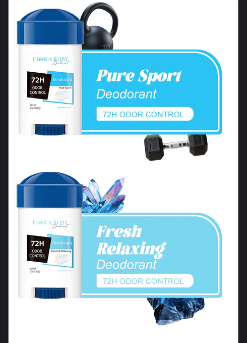72-Hour Long-Lasting Deodorant Men,Aluminum-Free Fresh Scent,Pure Sport for Gym & Workout,Underarm Odor Body Remove,No Stains