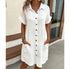 Summer Solid Simple Short Sleeve Shirt Dress Women's Turn-down Collar Single Breasted Casual Elegant Ladies Loose Dresses