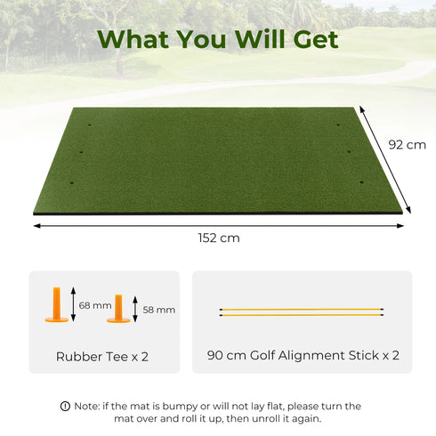 Golf Hitting Mat, 5 ft x 3 ft Artificial Turf Golf Practice Mat w/ 2 Golf Rubber Tees & 2 Alignment Sticks, Portable Golf