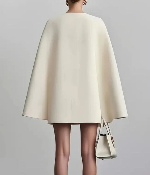 Women Dresses 2025 Spring Autumn New Commuting Double Breasted Shawl Cape Solid Color V-Neck Mini Dress Fashion Women's Clothing