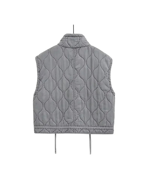 Autumn Winter Women Standing Collar Light weight Sleeveless Cotton Coat Vest Women Pocket Decoration Tank Top