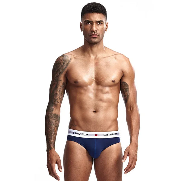 3pcs【LORIEN CREST】Men's Pure Cotton Low Waist Elastic Sexy Loose Breathable Youth Pant Headband Underwear Summer Cotton Briefs
