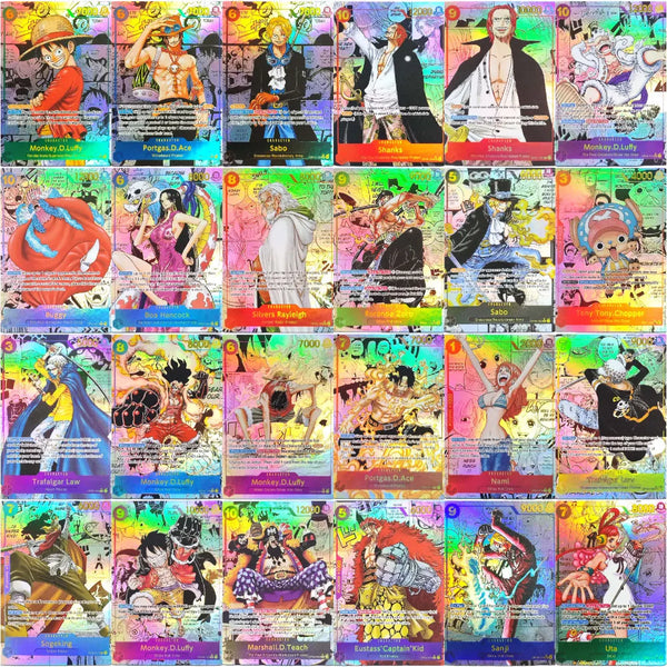 28 Style DIY ONE PIECE CARD Game Luffy Sanji ACE Zoro Shanks Nami Teach Sabo Manga Alt Art SEC English Collection Anime Cards