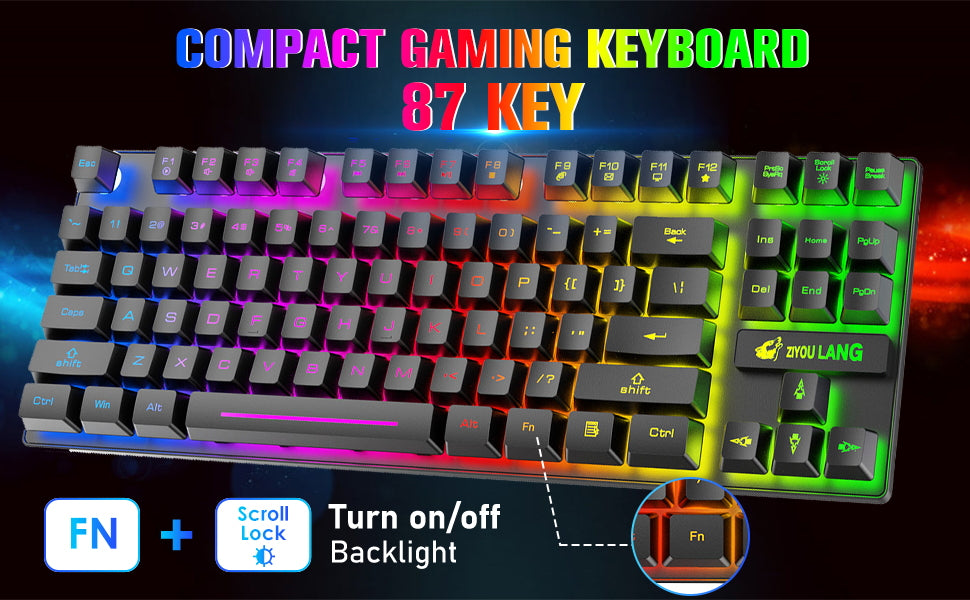T87 Wireless Keyboard Mouse Set, Rainbow Backlit 2.4G Rechargeable Gaming Keyboard 2400DPI Optical Gaming Mouse with Mouse Pad