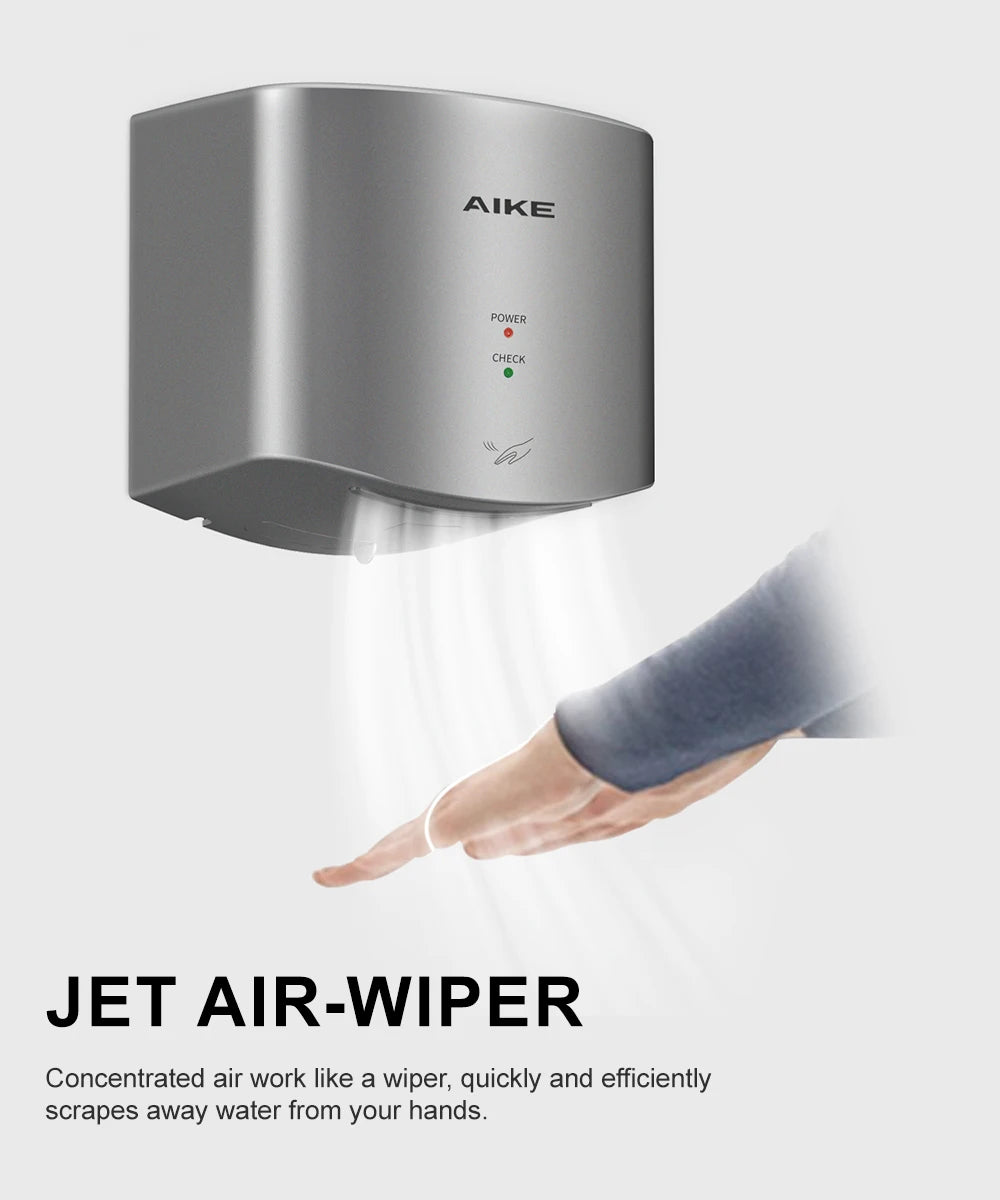 AIKE Bathroom Hands Dryer Wall Mounted Automatic High Speed Hands Dryer Commercial Smart Sensor Hands Drying Machine AK2630S