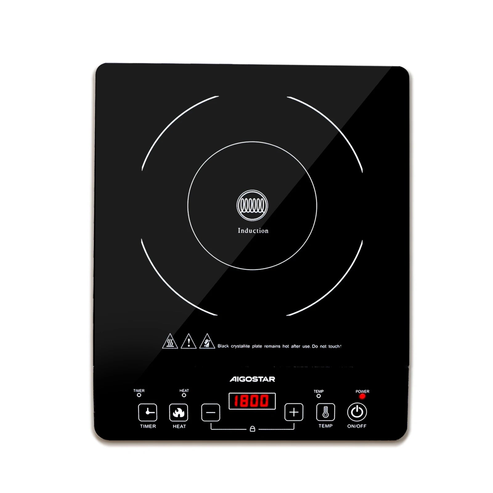 Aigostar 2000W Induction Cooktop, Touch Control, 10 Power Levels, 10 Temperature Settings, LED Digital Display, 3-Hour Timer Main image