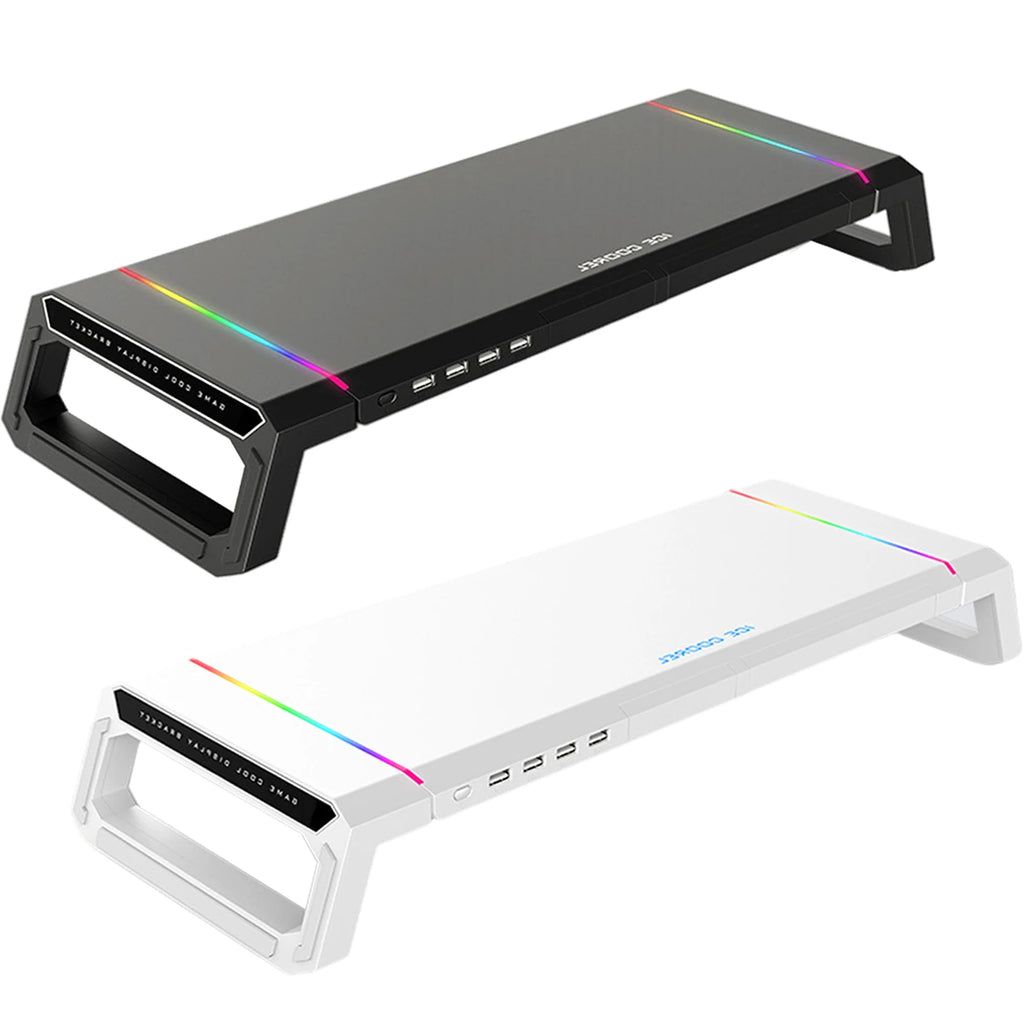 Aluminum RGB Monitor Stand Riser Bracket with 4 USB Ports Desk Organizer All-In-One Computer Laptop Height Stand Holder
