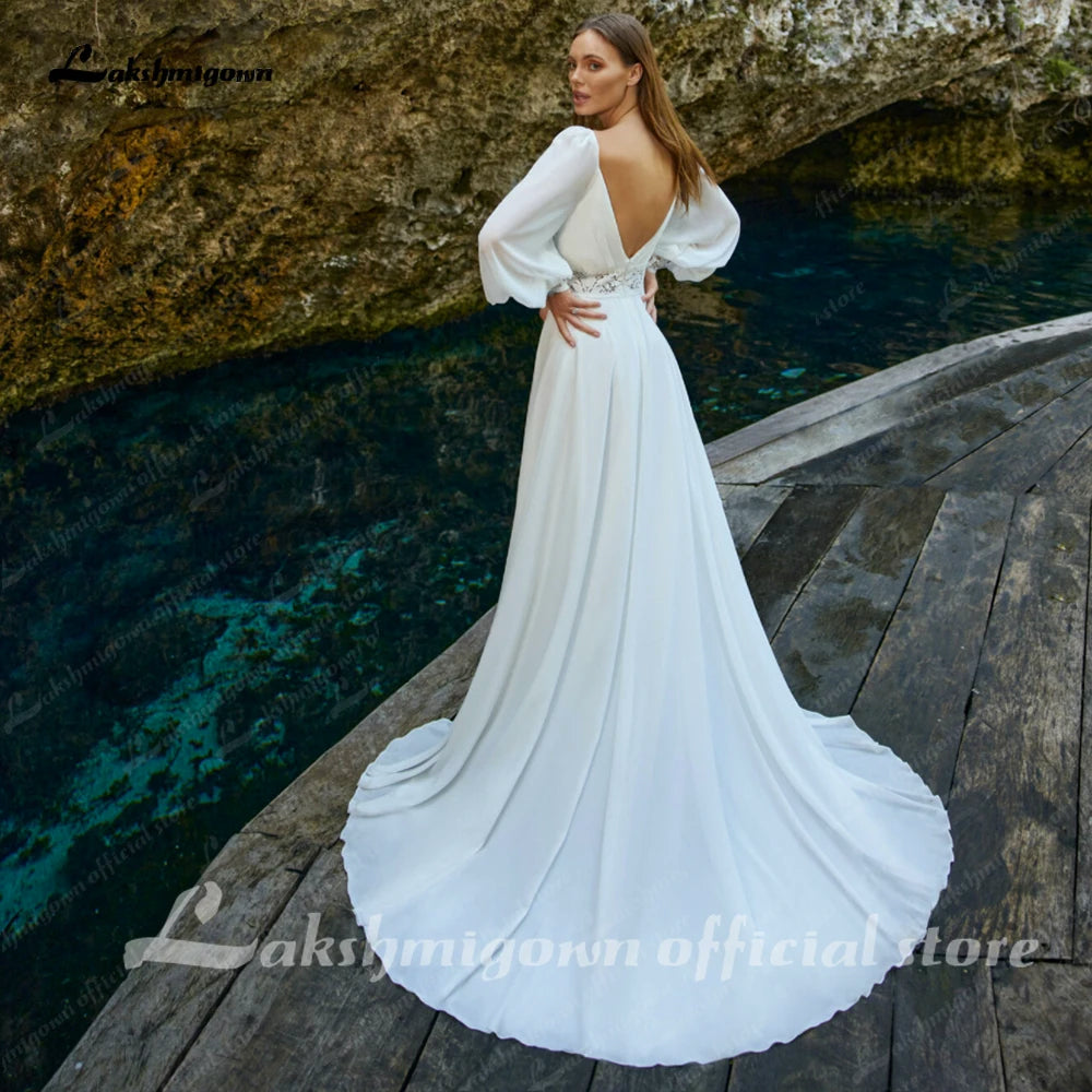 Lakshmigown A-Line Plunging V-neck Lace Appliques Long Sleeves Wedding Dress 2026 Floor-length Backless Bridal Gown Customized Secondary image