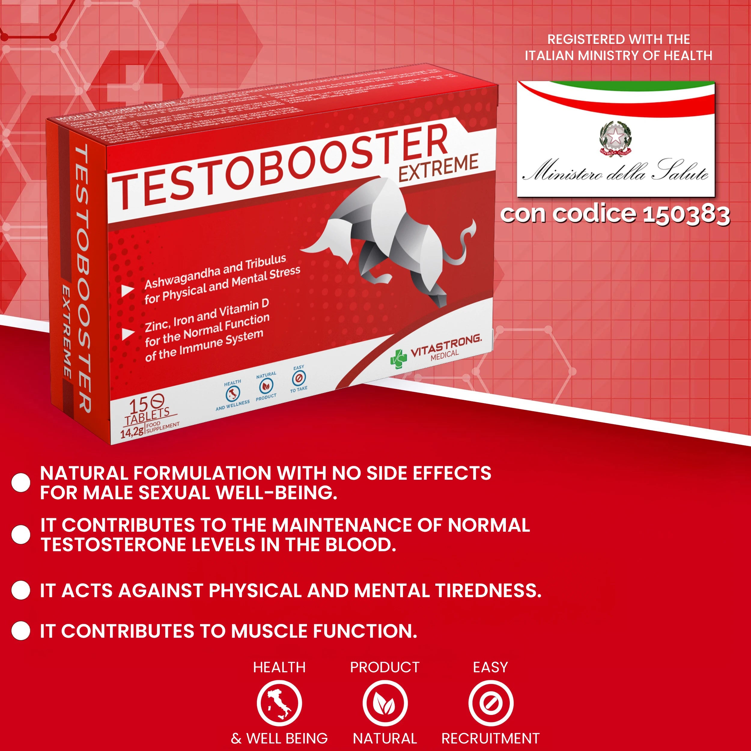 Testobooster Extreme-man Supplement, Ultra Strong Effect, Enhance Performance, Strength and Strength, 100% Natural and Safe, Pocket Pack