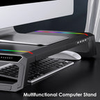 Aluminum RGB Monitor Stand Riser Bracket with 4 USB Ports Desk Organizer All-In-One Computer Laptop Height Stand Holder