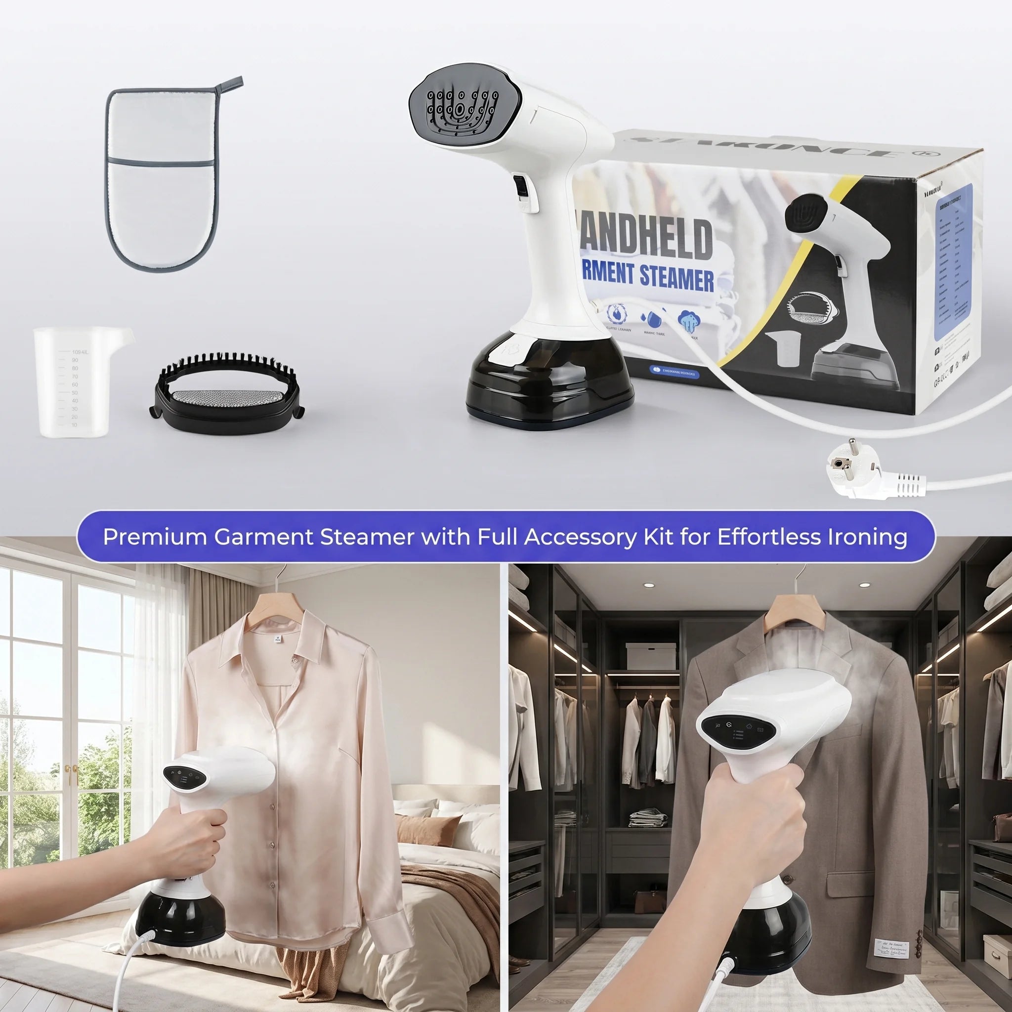 Portable Clothes Steamer 1800W Handheld Steam Iron, 3 Levels Adjustable 25-35g/min, Steam Brush with 400ml Detachable Water Tank, 20s Fast Heating, for Travel & Home, Wrinkle Remover for Clothes