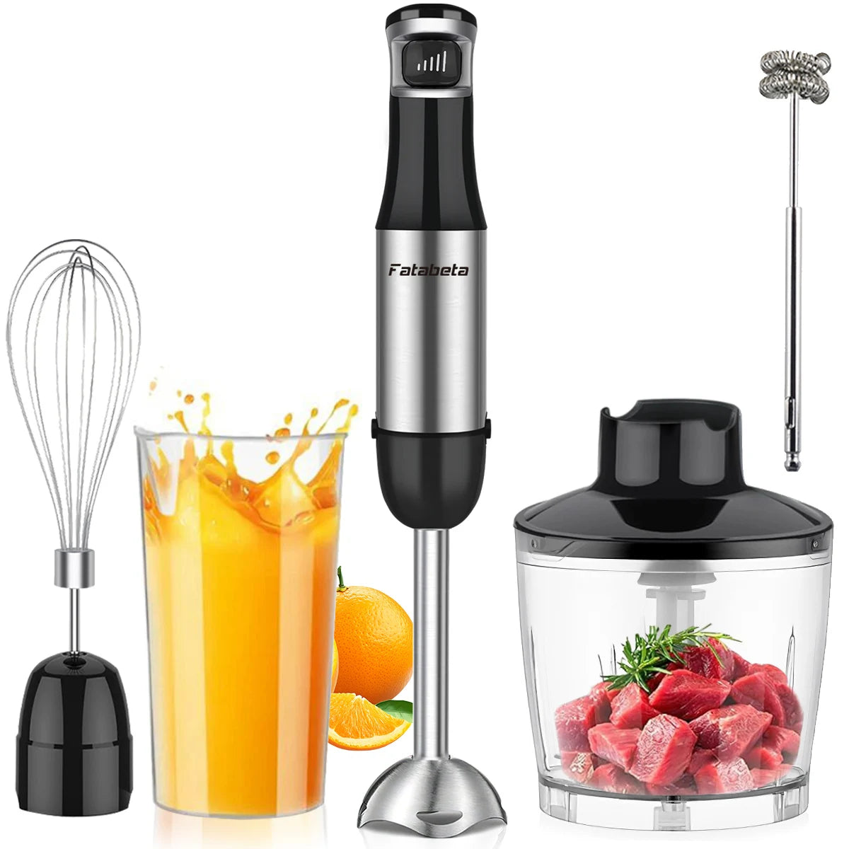 6 in 1 Handheld hand Immersion Blender - Stainless Steel Stick Blender with 5 Speed, Chopper, Whisk And Milk Frother Main image