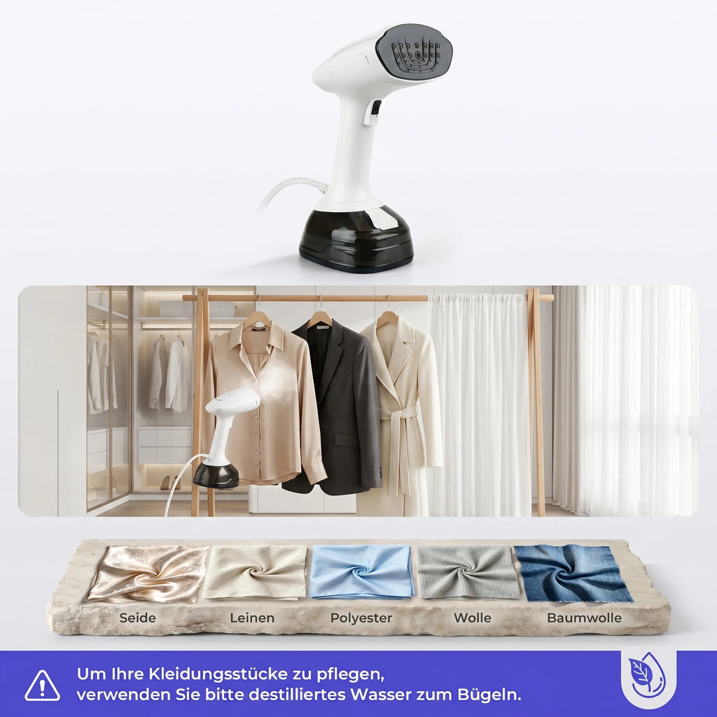 Portable Clothes Steamer 1800W Handheld Steam Iron, 3 Levels Adjustable 25-35g/min, Steam Brush with 400ml Detachable Water Tank, 20s Fast Heating, for Travel & Home, Wrinkle Remover for Clothes