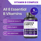 Vitamin B Complex High Dosage, 180 Tablets Vitamins Group B Biotin, Thiamine B1, Riboflavin B2, Vitamin B3 Niacin, B5 Pantothenic Acid, B6, Vitamin B12 and Folic Acid