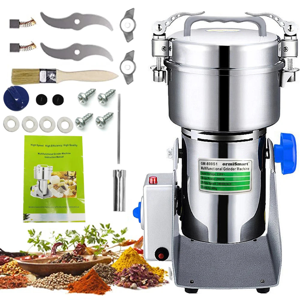 800G Herb Grinder Coffee Machine Grain Spices Mill Medicine Wheat Mixer Dry Food Grinder Big Capacity Stainless Steel Main image