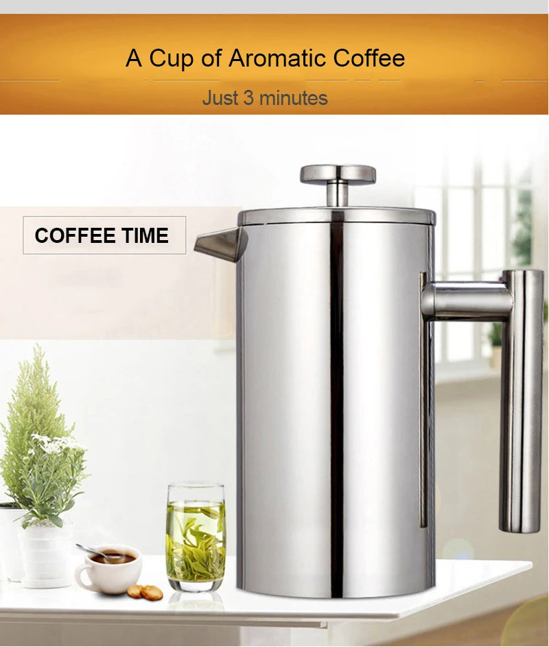 1.5L Coffee Maker French Press Stainless Steel Espresso Coffee Machine French Press Double-Wall Insulated Coffee Tea Maker Pot