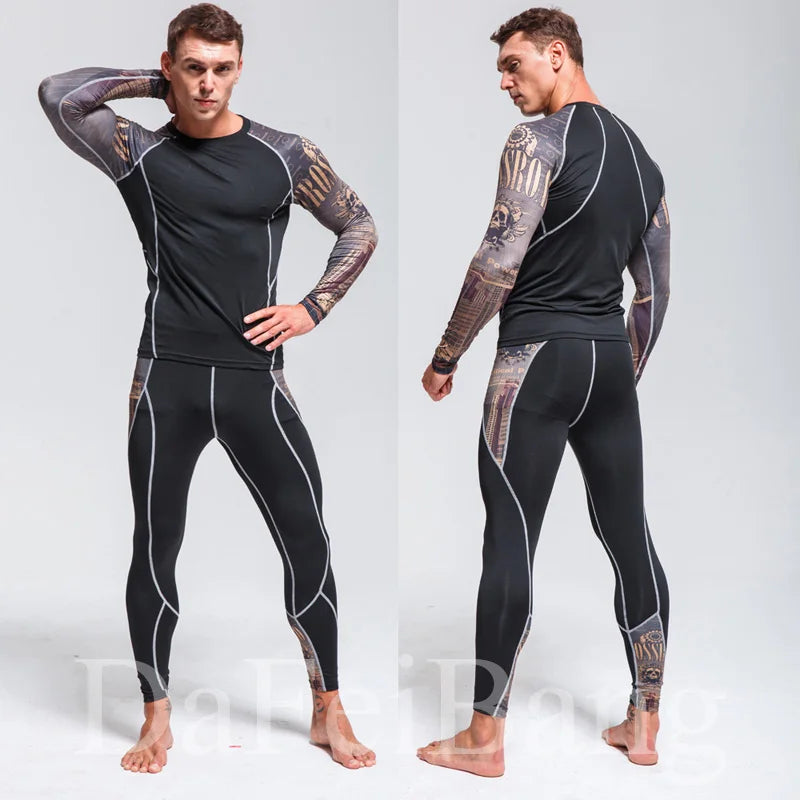 Man Compression Sports Suit Quick Drying Perspiration Fitness Training MMA Kit Rashguard Male Sportswear Jogging Running Clothes