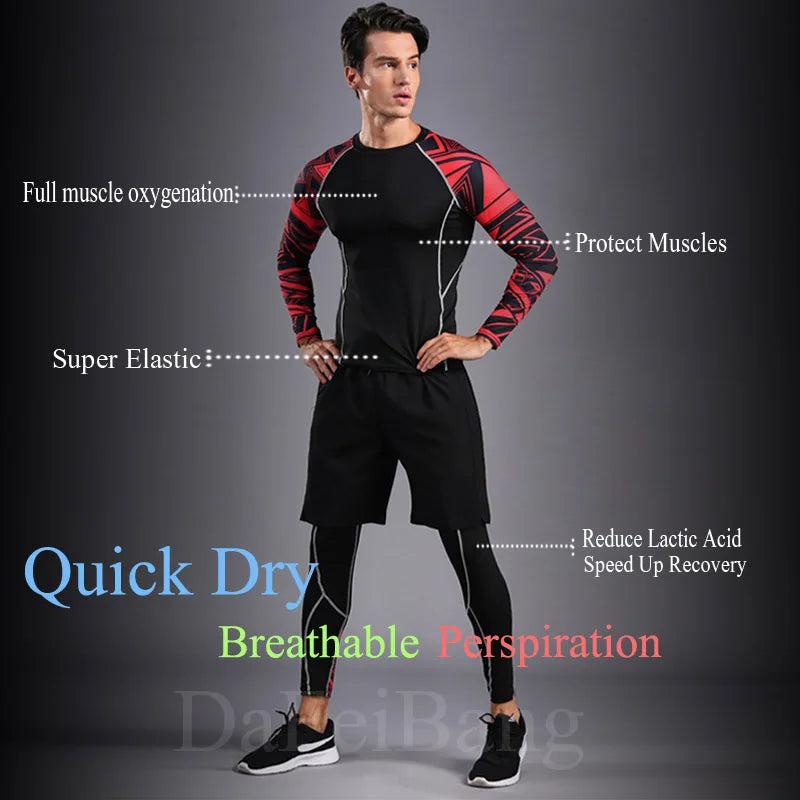 Man Compression Sports Suit Quick Drying Perspiration Fitness Training MMA Kit Rashguard Male Sportswear Jogging Running Clothes