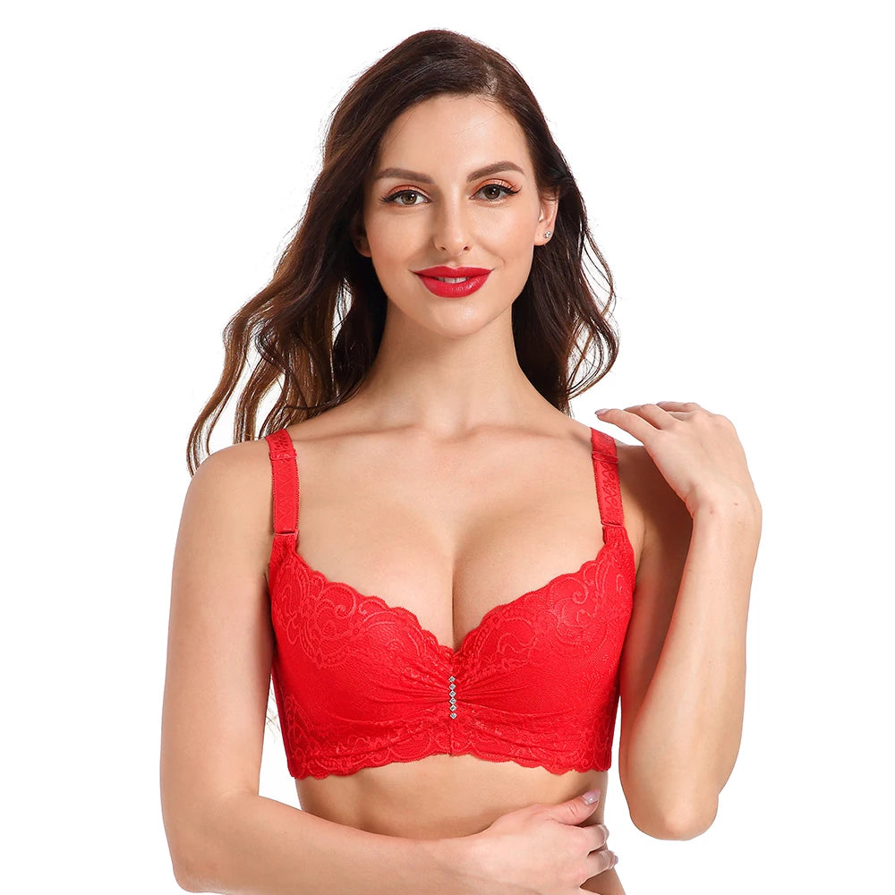 Plus Size Female Lace Bra Thin Bralette 80-105 C/D Cup Push Up Brassiere Widening Side 4-Row Button Bras Absorbs Sweat Underwear