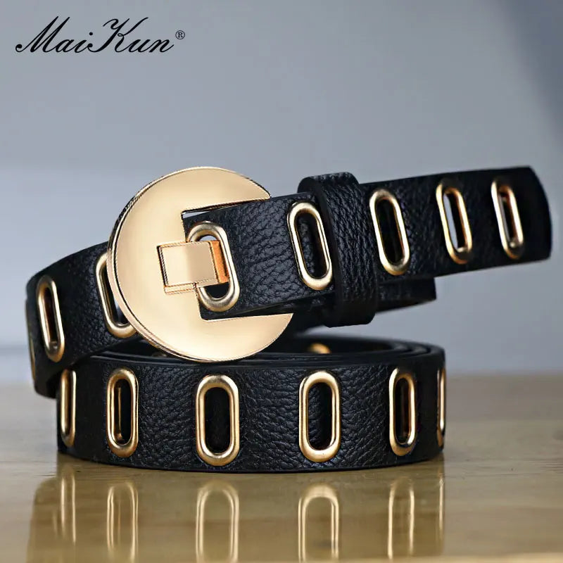 Maikun New Grunge Women Belt Adjustable Hole Grunge Punk  Belts for Women Alloy Pin Buckle PU Leather Belt  Main image