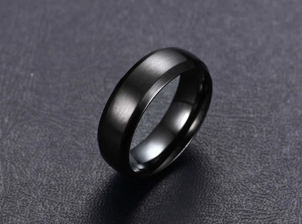 Vnox Personalize Stainless Steel Beveled Edge Brushed Center Ring for Men Women Black Wedding Band Custom Name Letter Date Ring