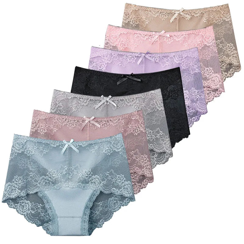 7Pcs Cotton Women's underwear lace transparent panties comfortable antibacterial plus size pants female sexy lingerie Main image