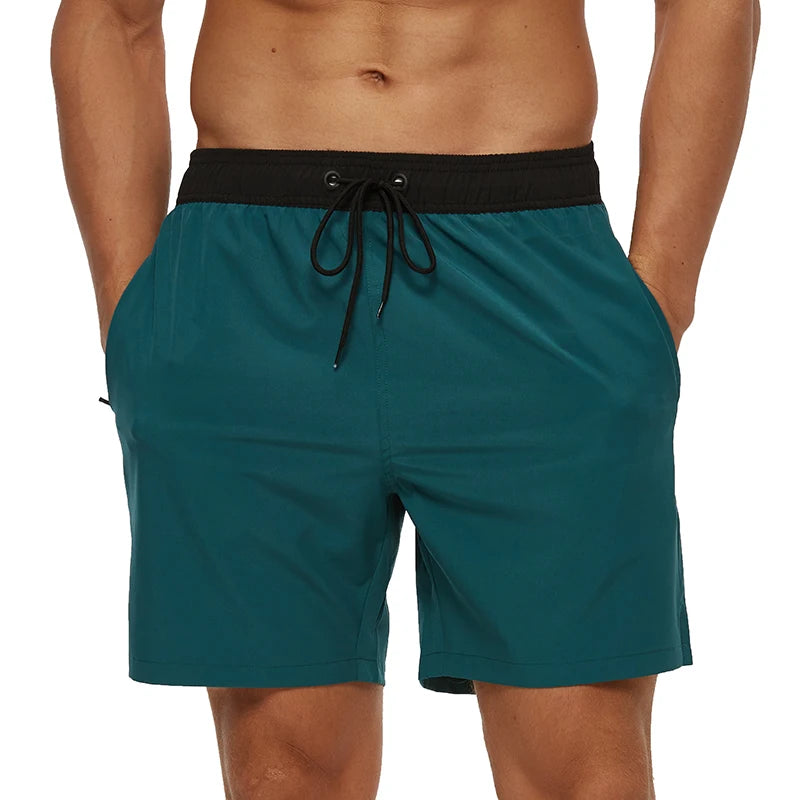 Escatch 2026 Summer Man Swimwear Solid Fashion Quick Dry Drawstring Elastic Waist Surfing Zipper Pocket Gym Beach Pants Shorts