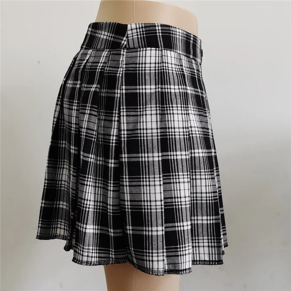 Summer Harajuku Punk Style Plaid Irregular Skirts Women Asymmetrical High Waist Black Skirts Pleated Girls Gothic Half Skirts