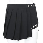 Summer Harajuku Punk Style Plaid Irregular Skirts Women Asymmetrical High Waist Black Skirts Pleated Girls Gothic Half Skirts