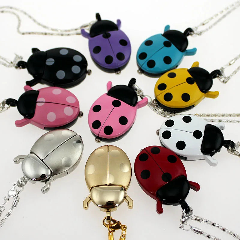 Free Drop Shipping Elegant Hot Popular Fashion Colorful Ladybug Fob Clock Necklace Pocket Pendant Dress Quartz Watch GL02 Main image