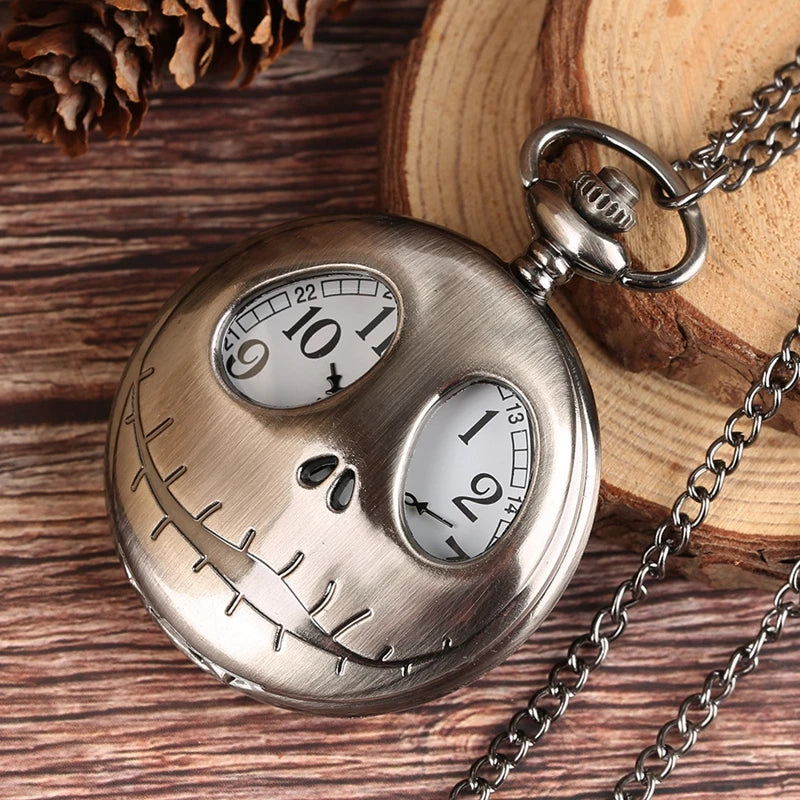 Retro Skull Punk Chain Necklace Quartz Pocket Watch Jack Pendant Retro Bronze Jewelry Fob Necklace Watches for Men Women Kids
