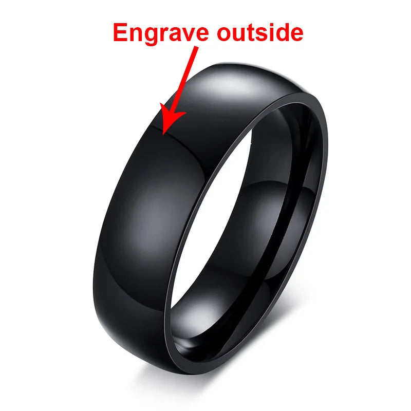 Vnox Personalize Stainless Steel Beveled Edge Brushed Center Ring for Men Women Black Wedding Band Custom Name Letter Date Ring