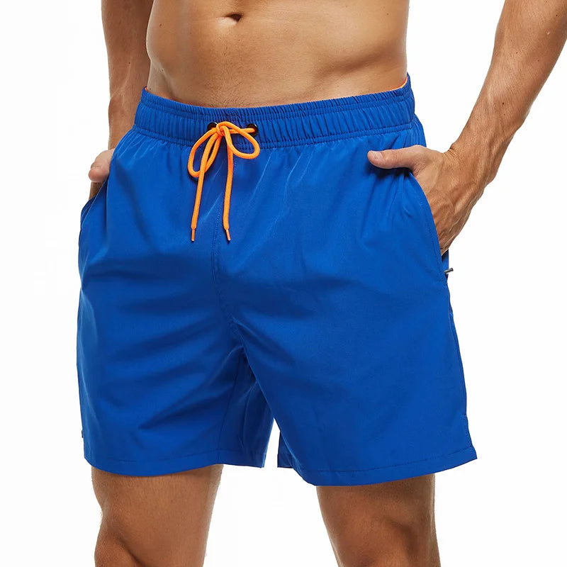 Escatch 2026 Summer Man Swimwear Solid Fashion Quick Dry Drawstring Elastic Waist Surfing Zipper Pocket Gym Beach Pants Shorts