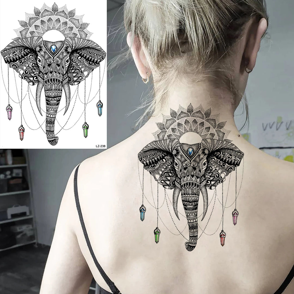Lotus Henna Mandala Chest Temporary Tattoos For Women Underboob Adult Butterfly Turtle Lion Fake Tattoo Sexy Waterproof Tatoos