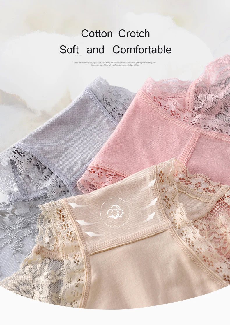 7Pcs Cotton Women's underwear lace transparent panties comfortable antibacterial plus size pants female sexy lingerie
