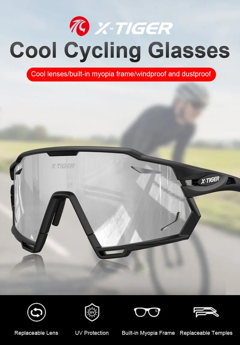 X-TIGER Cycling Glasses UV400 Photochromic Cycling Sunglasses Sports Polarized Men's Sunglasses MTB Racing Bike Glasses Eyewear