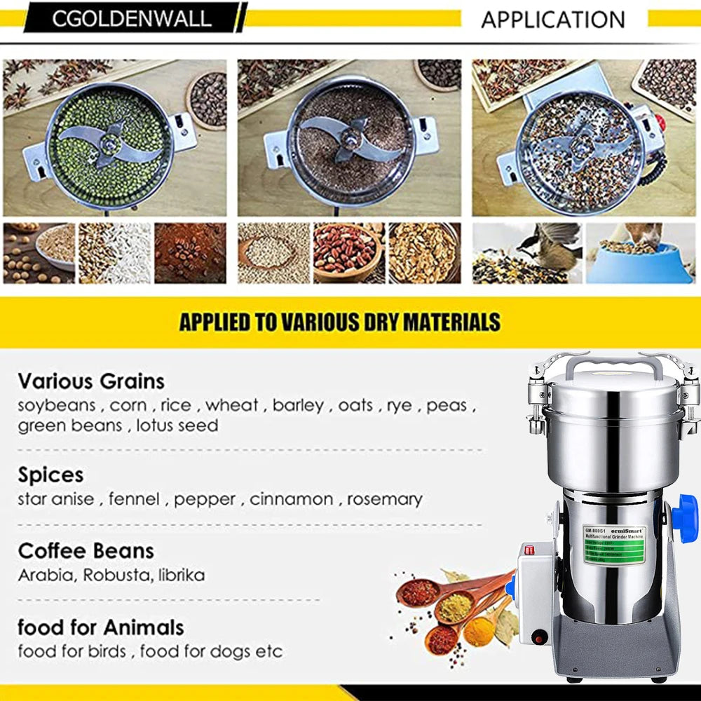 800G Herb Grinder Coffee Machine Grain Spices Mill Medicine Wheat Mixer Dry Food Grinder Big Capacity Stainless Steel Secondary image