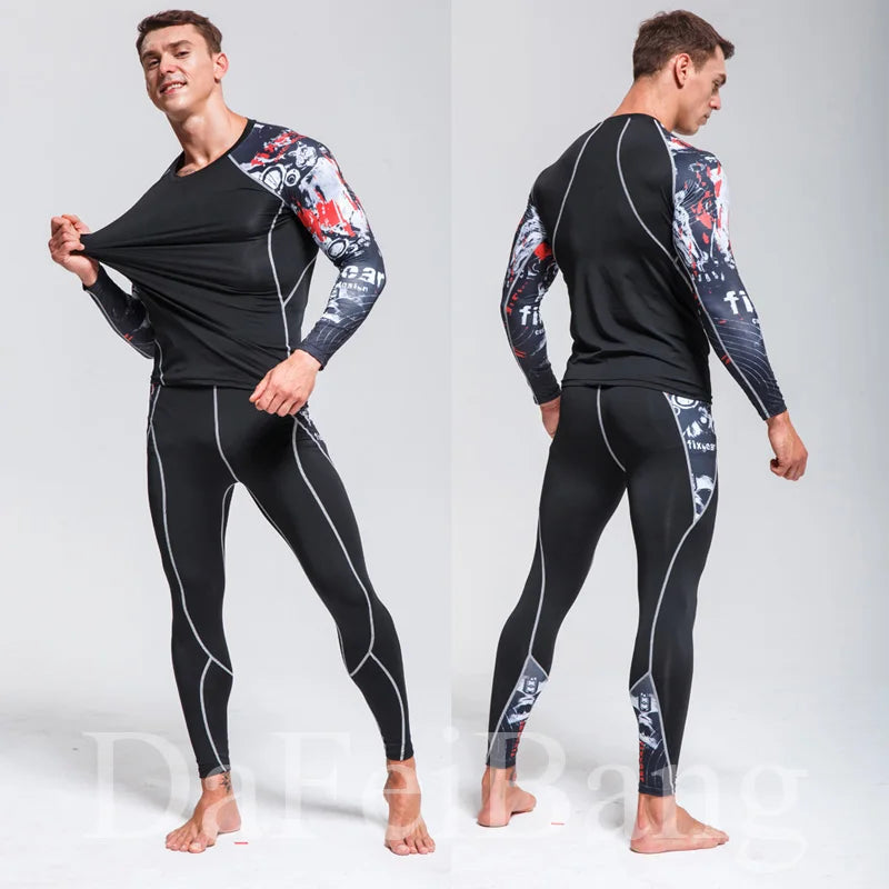 Man Compression Sports Suit Quick Drying Perspiration Fitness Training MMA Kit Rashguard Male Sportswear Jogging Running Clothes