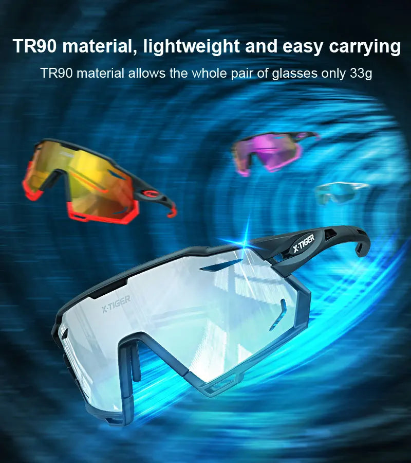 X-TIGER Cycling Glasses UV400 Photochromic Cycling Sunglasses Sports Polarized Men's Sunglasses MTB Racing Bike Glasses Eyewear