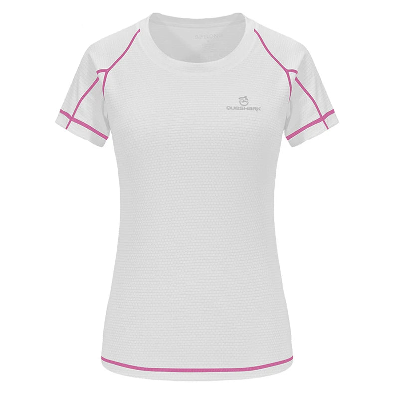 QUESHARK Women Quick Dry Short Sleeve Sports Running T Shirt Breathable Slim Tops Yoga T-shirts Tees Fitness Gym Workout Shirts