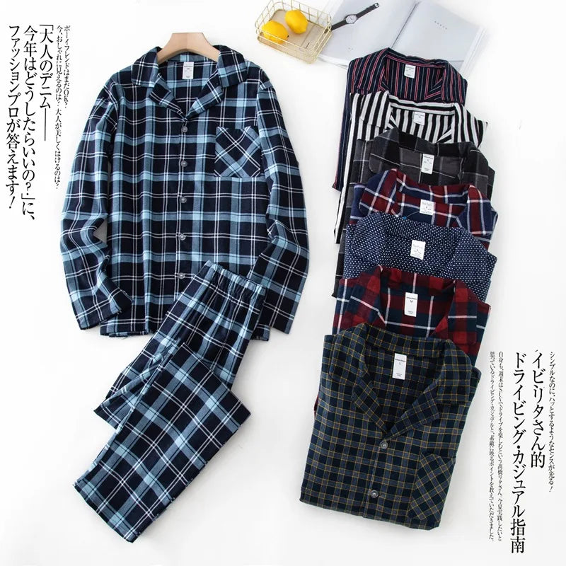 Men's Home Suits Long-sleeved Trousers Suits for Autumn and Winter Pijamas for Men Flannel Plaid Design Pajamas for Men