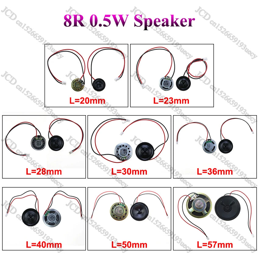 1X 8 Ohm 8R 0.5W Mini Ultra-thin Horn Speaker Diameter 20mm 23mm 28mm 30mm 36mm 40mm 50mm 57mm Loudspeaker W/ P2.0 Termina Wire