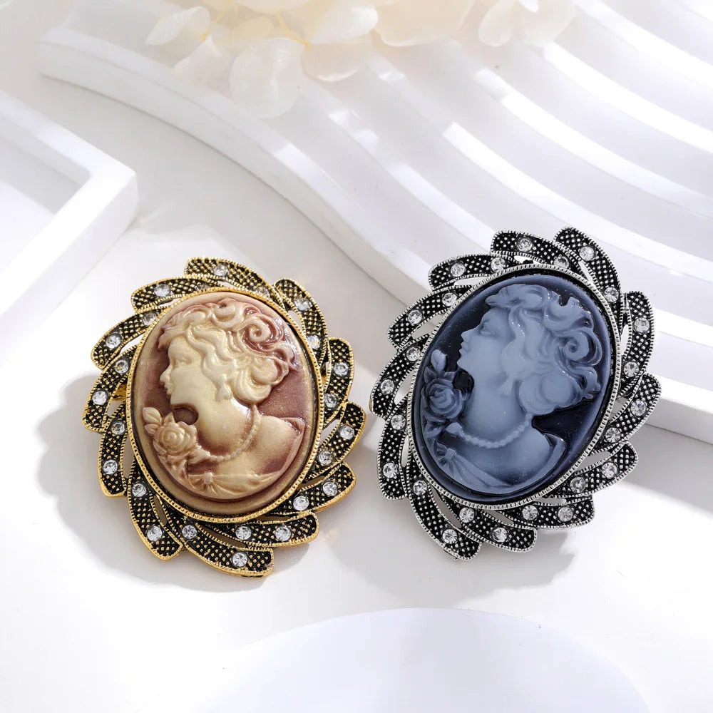 Vintage Victorian Design Queen's Cameo Brooch Pin, Antique Wedding Beauty Jewelry Gift, Elegant Style